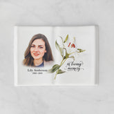 Placa Conmemorativa de Porcelana con Foto, 19 x 26 cm – Porcelana en Forma de Libro para Lápidas
